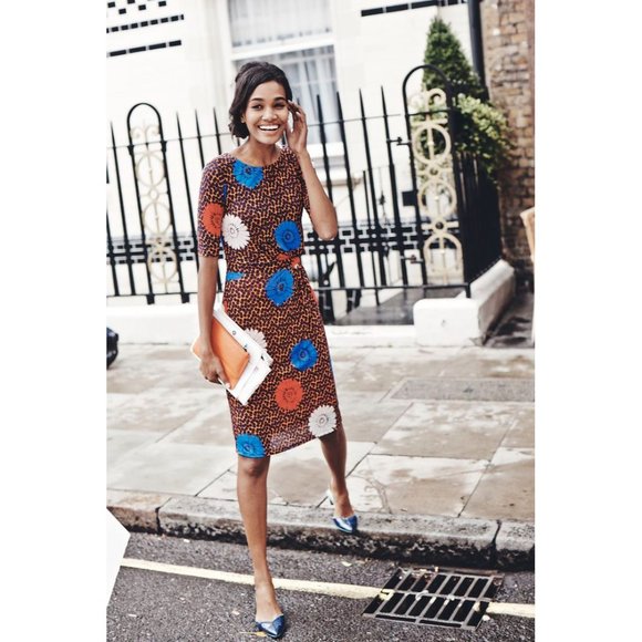 Boden Annie Floral Polka Dots Boat Neck 3/4 Short Knee Length Sheath Dress 4 - Picture 2 of 10